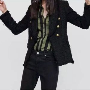 *SOLD* ZARA Blazer NWT Black Tweed/Boucle Blazer, Gold Buttons, Raw Hem. MEDIUM